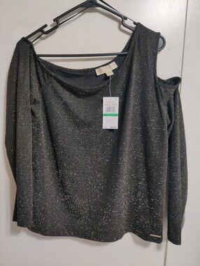 Michael Kors Metallic Sparkle Cold-Shoulder Top